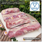 Beef Ribeye AUSTRALIA BUDGET frozen brand either AMG or NOLAN ECCO steak cuts thickness: 2.5 cm, 2cm & 1cm price/kg (Scotch-Fillet / Cube-Roll)